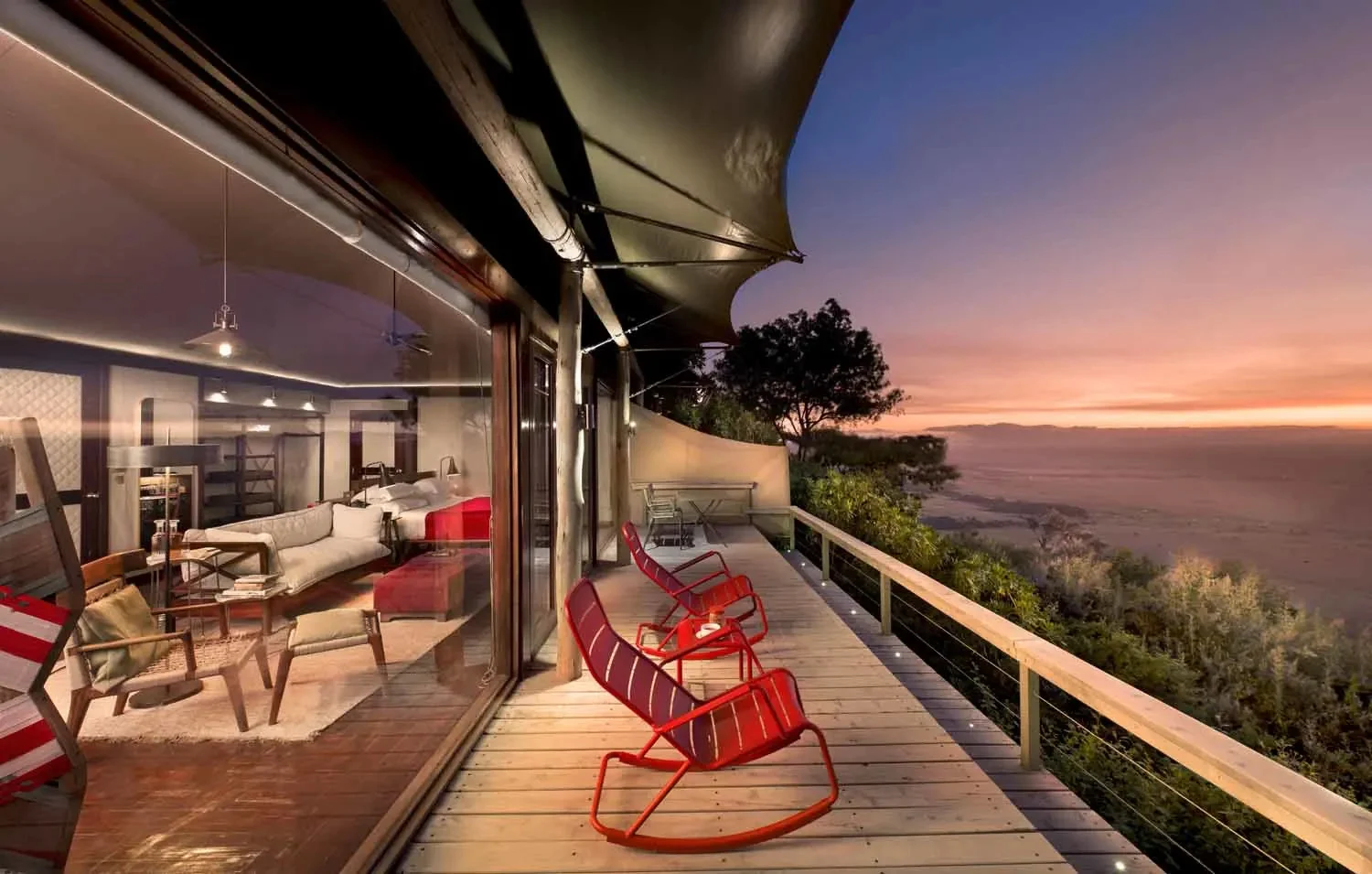Each tent in Angama Mara has a private viewing deck